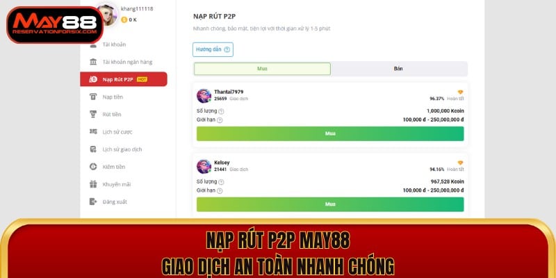 Nạp Rút P2P May88 - Giao Dịch Nhanh An Toàn Tuyệt Đối